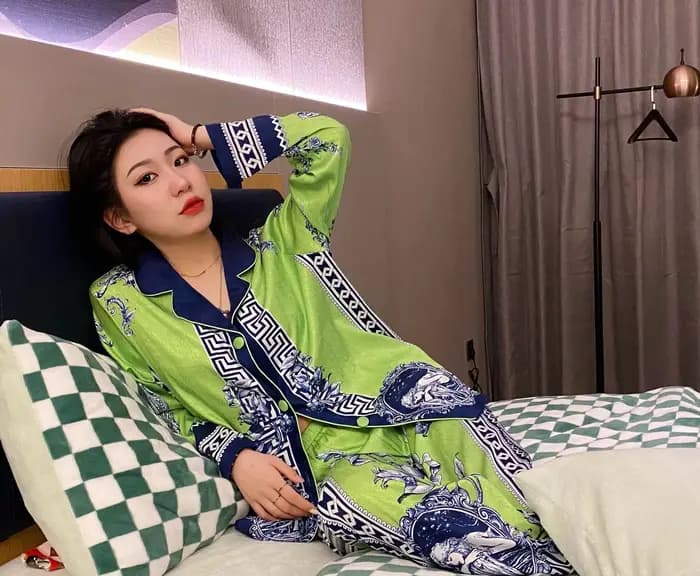 Style Boho femmes vert pyjama ensemble soie été dames Homewear peut être porté à l'extérieur de luxe Satin confortable