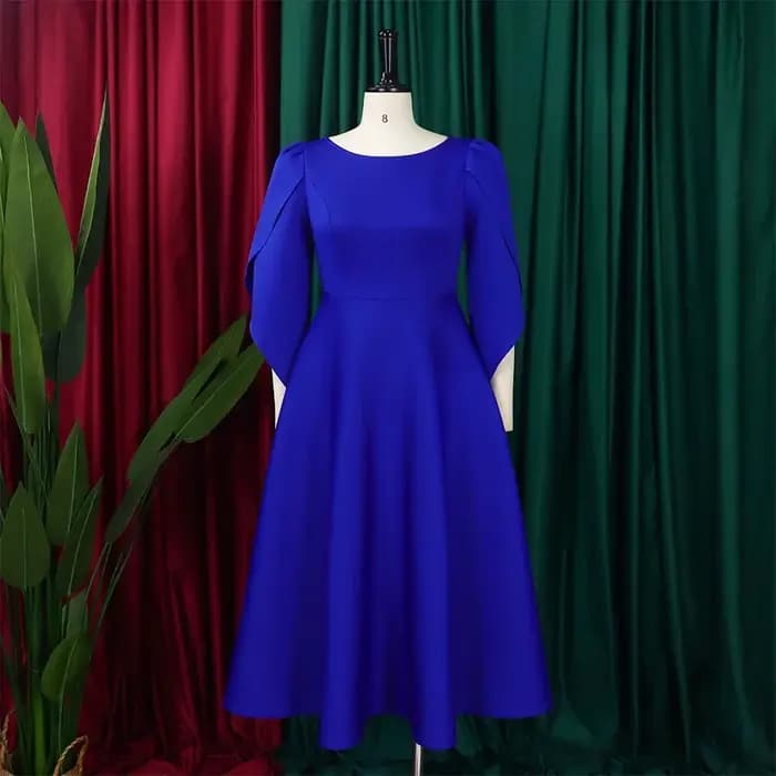 Robe de soirée plissée mi-mollet taille haute pour femme