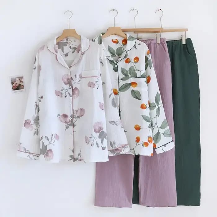 Ensemble pyjama japonais en crêpe de coton pur pour femmes