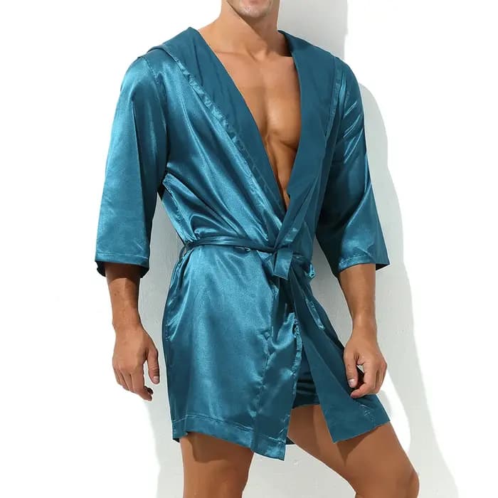 Peignoir à capuche en satin pour hommes, ensemble de shorts, pyjama, robe de nuit, chemise de nuit, kimono, vêtements de nuit, robe de maison