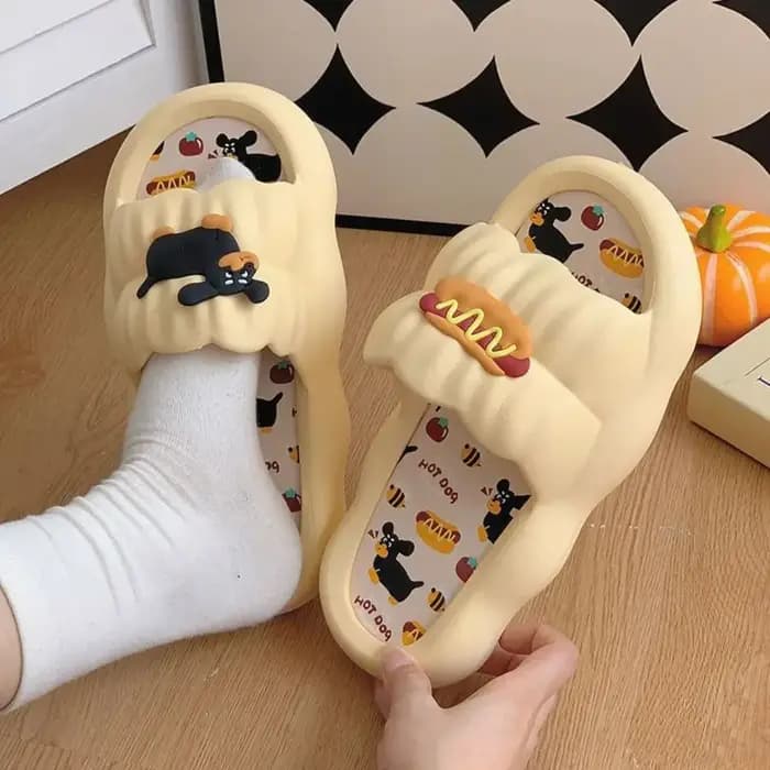 Pantoufles de bain pour femmes en forme de hot-dog de dessin animé