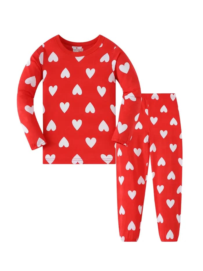 Ensemble pyjama rouge à manches longues et pantalon long en forme de cœur pour filles de 1 à 8 ans