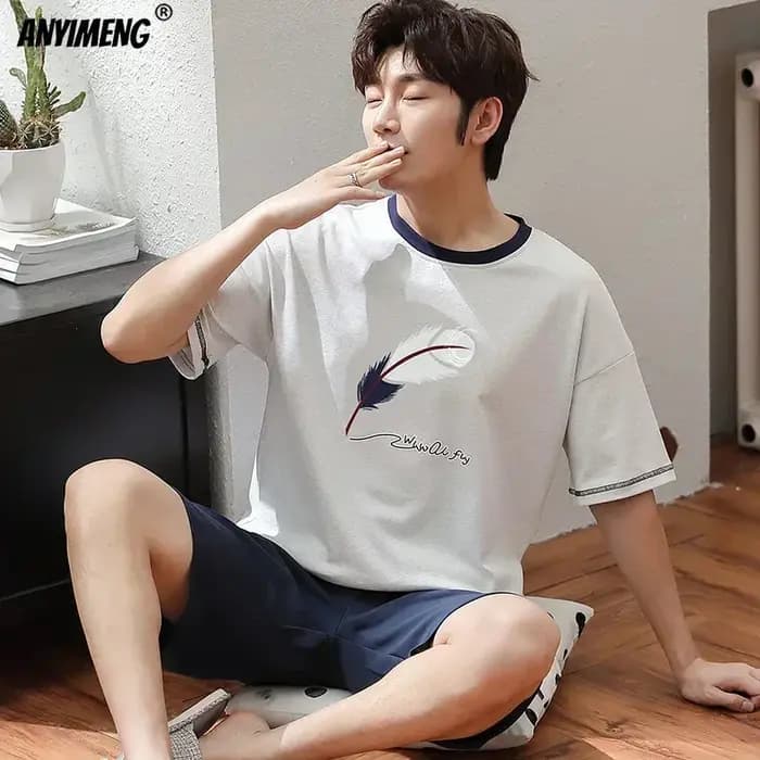 Hommes grande taille vêtements de salon mode coton pyjamas été court Pj ensemble kaki cerf imprimé élégant Plaid Homewear 3xl 4xl vêtements de nuit