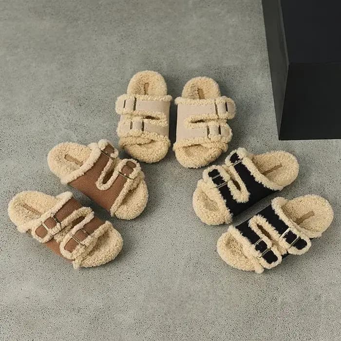 Nouvelles pantoufles plates d'hiver en coton pour femmes