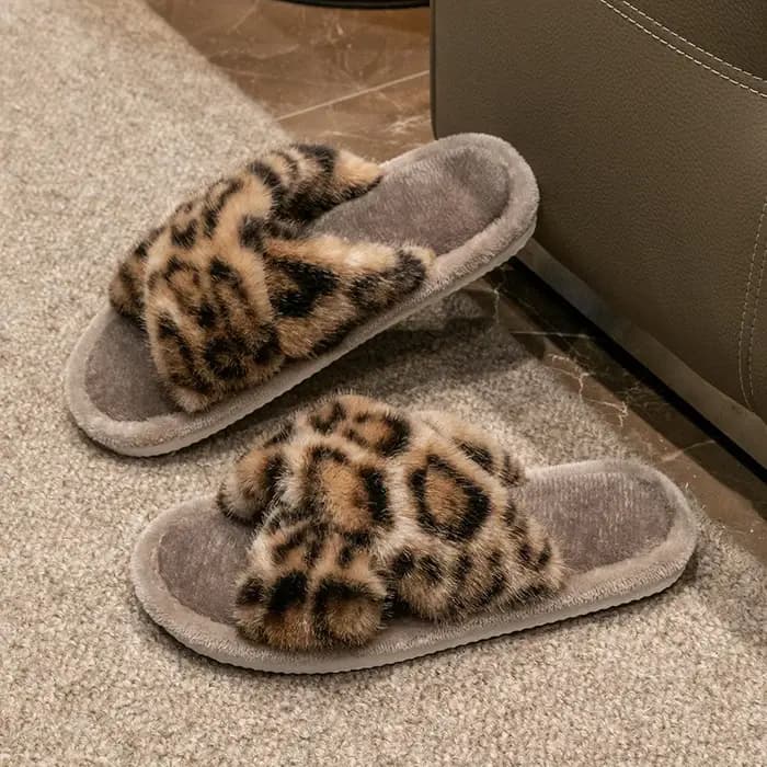 Pantoufles coulissantes à imprimé léopard pour hommes – Chaussures de maison respirantes à bout ouvert avec semelle
