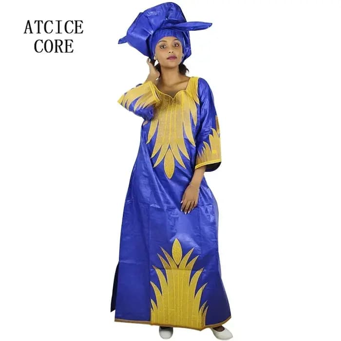 Robe africaine longue en tissu bazin riche pour femme