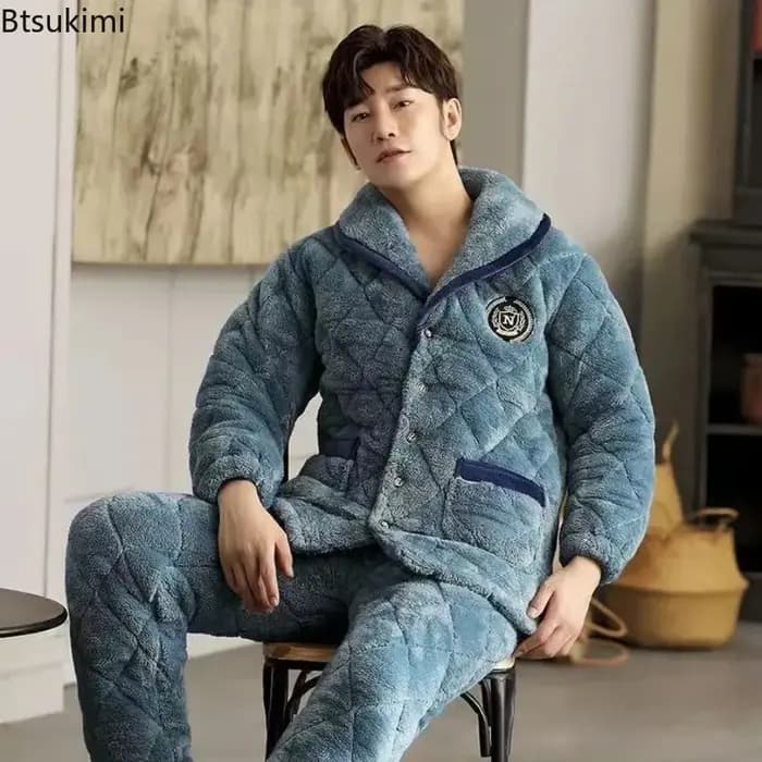Pyjama trois couches épais en molleton de corail pour hommes
