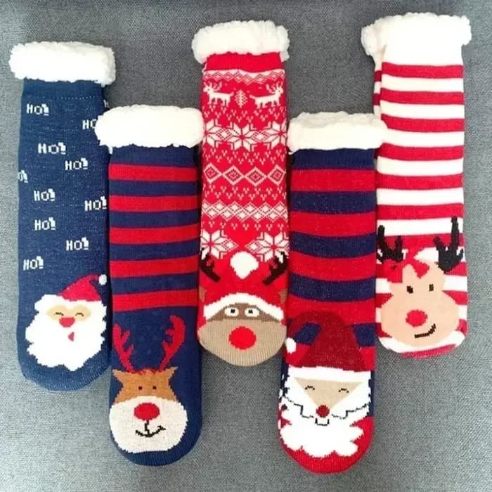 Cadeau de noël pantoufle chaussettes femmes thermique hiver chaud en peluche antidérapant poignée dormir sol chaussette courte floue moelleux femme dessin animé
