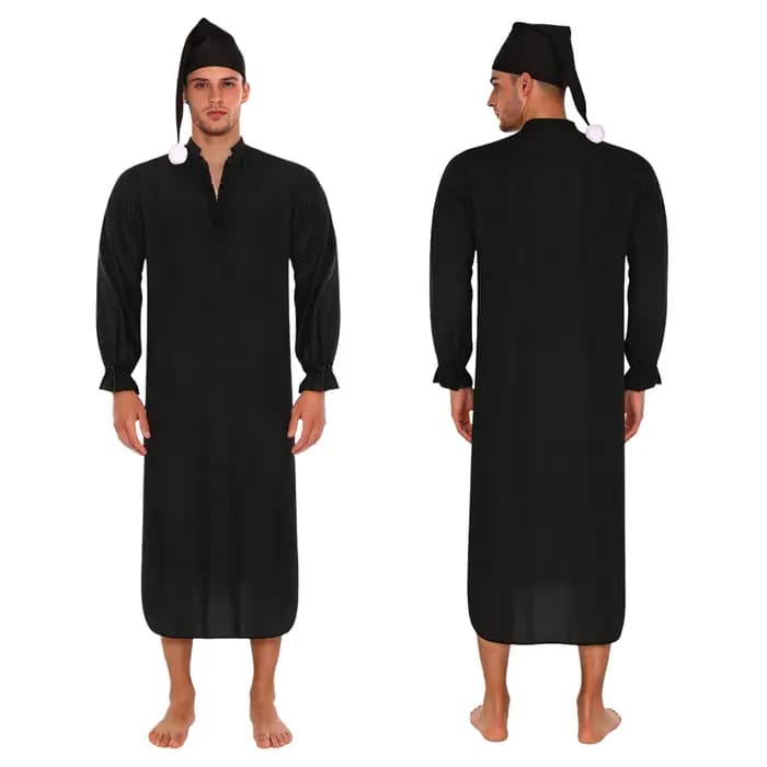 Robe de nuit vintage pour homme avec bonnet de nuit, bordure à volants, manches longues avec poignets à cordon, robe de nuit ample pour pyjama, fête