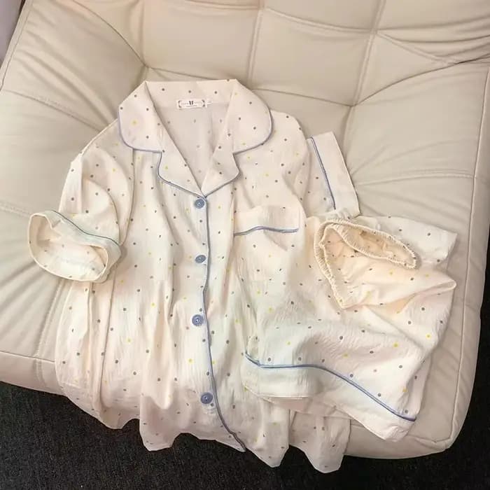 Ensemble pyjama en coton imprimé à pois pour femmes