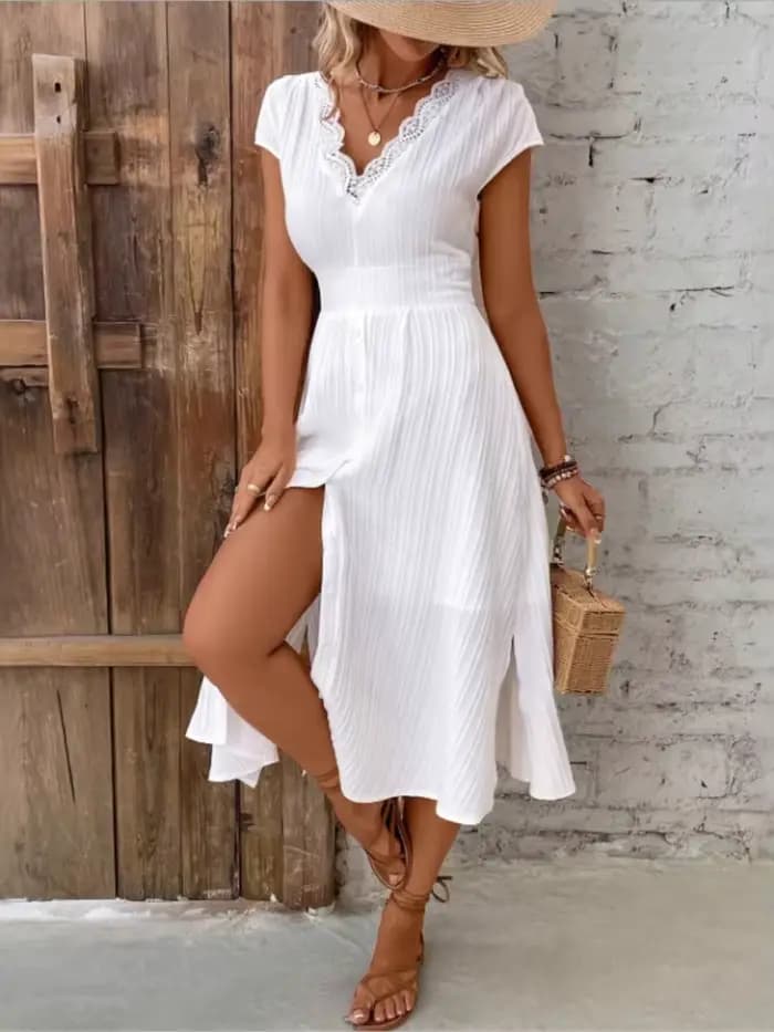 Robe décontractée en dentelle blanche pour femmes