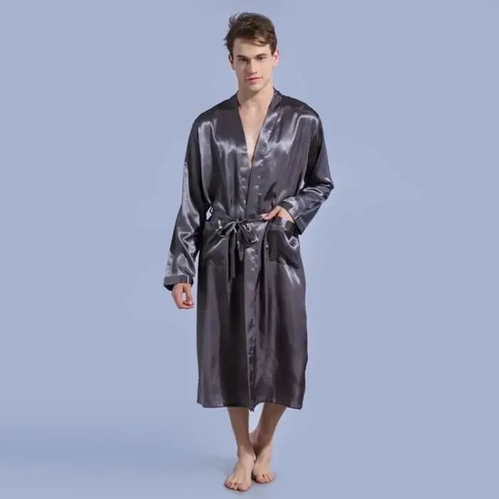 Robe en Satin pour hommes, col en V, Kimono, peignoir Long, pyjama, vêtements de nuit, Robes de noël pour fête de mariage, vêtements de détente pour hommes