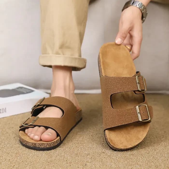 【Double bouton rétro + sensation de pied en liège】 Pantoufles décontractées pour couple pour vêtements d'été