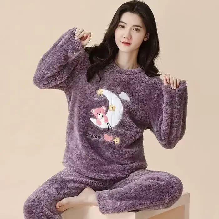 Pyjama 2 pièces pour femmes en flanelle polaire, imprimé fraise, manches longues, col rond, vêtements de nuit, vêtements de détente, vêtements de maison, style Harajuku