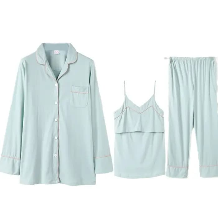 Fdfklak-Pyjama 3 Pièces en Coton pour Femme Enceinte