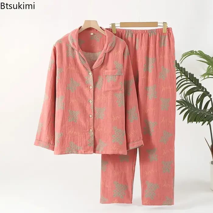 Pyjama rétro Double couche en pur coton pour femmes