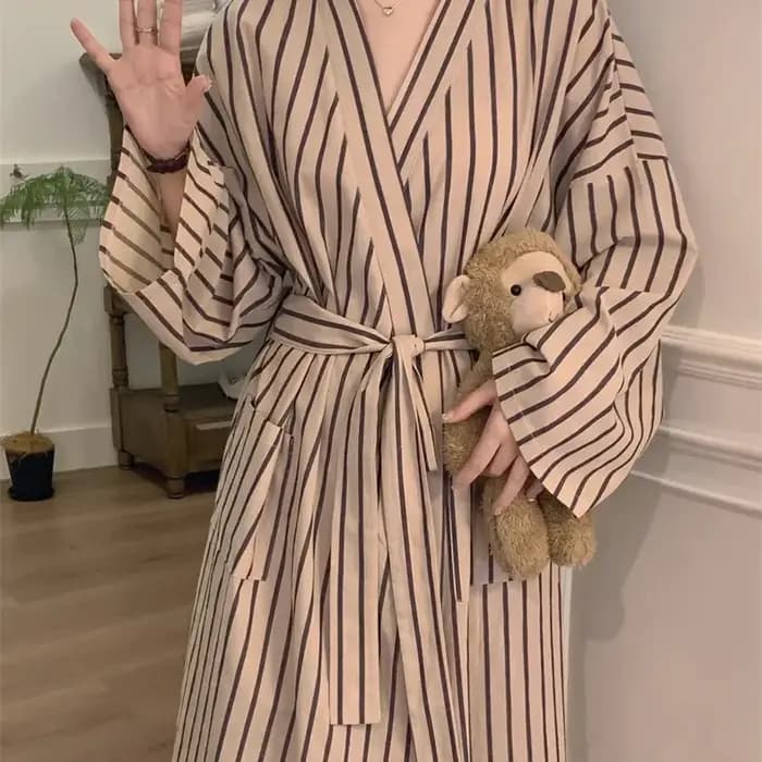 Peignoir pour femme : Robe kimono rayée à manches longues toutes saisons – Pyjama et vêtements de détente amples