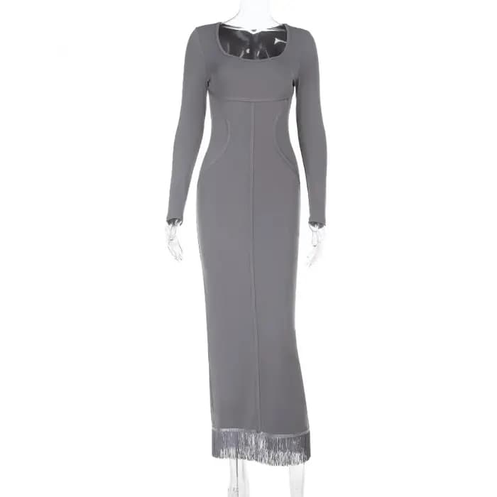 2025 nouveau Vintage Sexy col rond Robe mince femmes mode solide à manches longues taille haute hanc