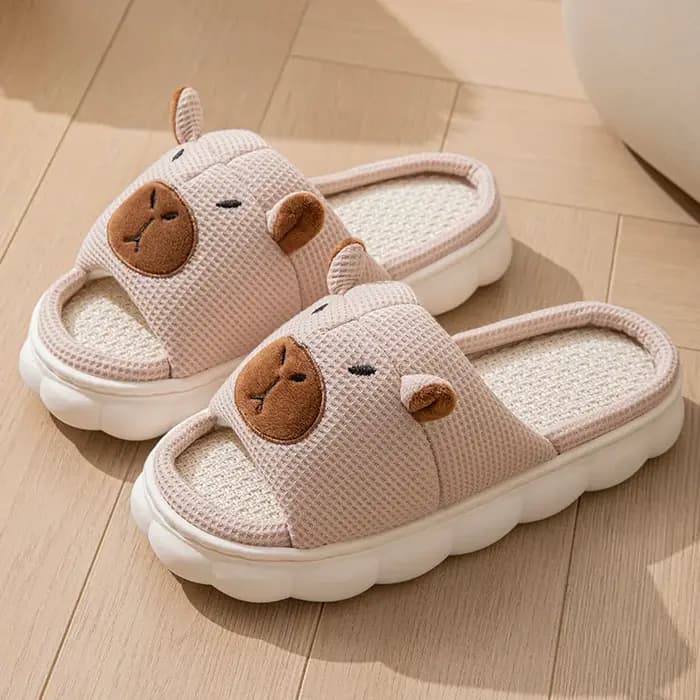 Nouvelles pantoufles d'été en lin pour femmes Capybara Platform, chaussures de créateur à motif anim