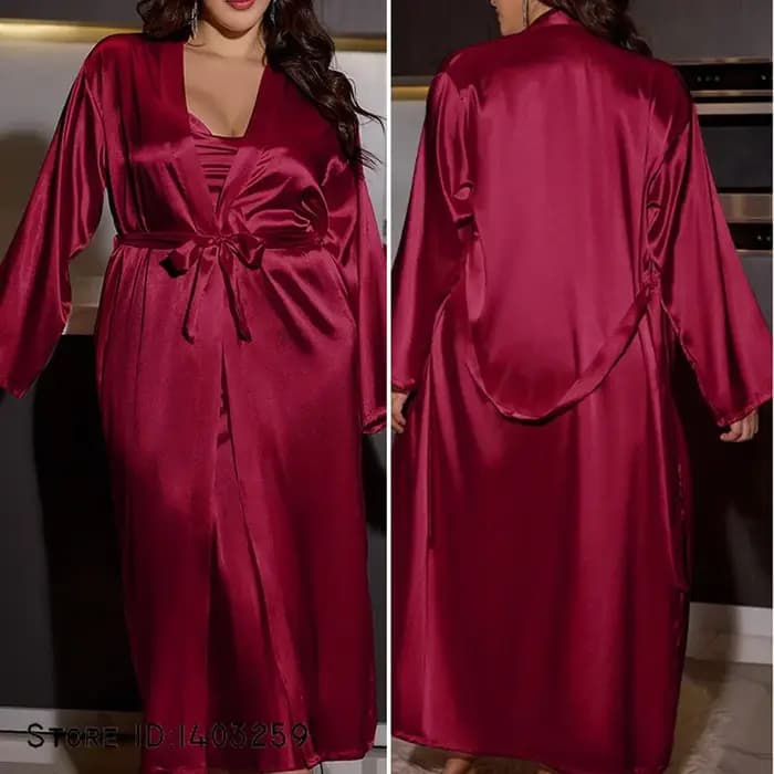 Grande taille 3XL-5XL femmes Twinset Robe ensemble chemise de nuit longue Kimono peignoir