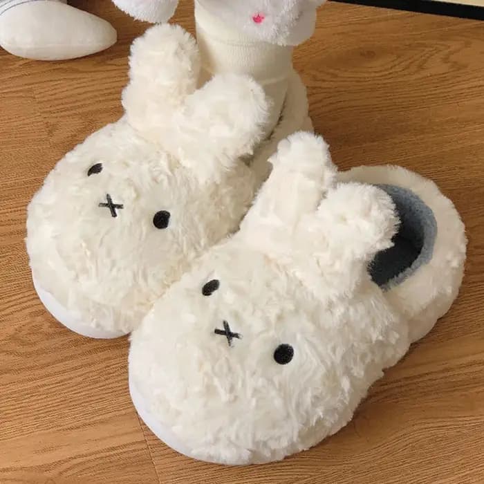 Miffy Anime peluche coton pantoufles Kawaii dessin animé hiver maison portant à l'extérieur antidéra
