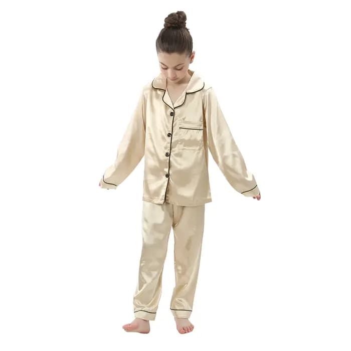 Ensemble pyjama en Satin quatre saisons pour adolescents, vêtements de maison pour enfants, vêtements de détente pour garçons et filles, vêtements de nuit pour bébés de 2 à 13 ans