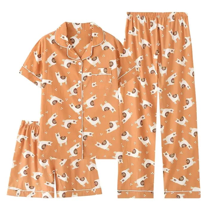 Pyjama d'été trois pièces en coton pour femme