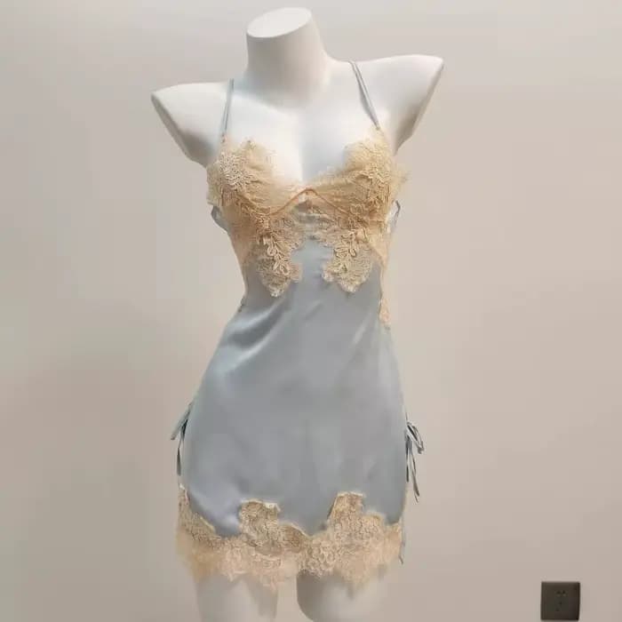 Pyjamas sexy pour femmes vêtements de nuit dentelle de soie glacée beau dos jarretelle pyjama robe