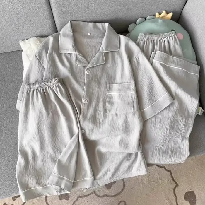 Pyjama d'été pour homme à manches courtes : Ensemble 3 pièces simple, uni, de haute qualité, style vêtement d'extérieur ; Pyjama jeunesse printemps/été