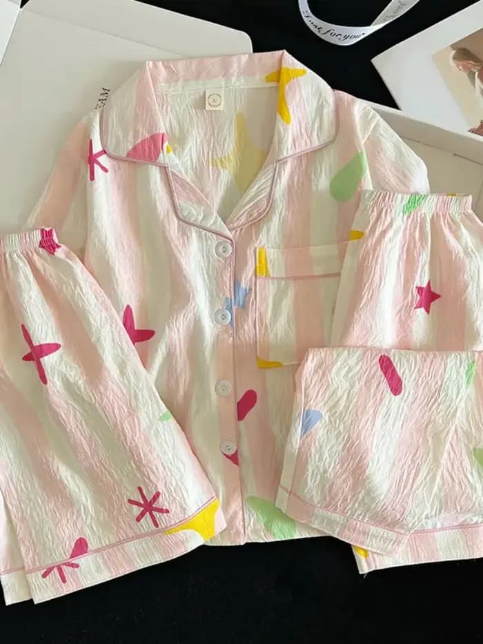 Ensemble pyjama d'été, haut à manches courtes et short et pantalon assortis