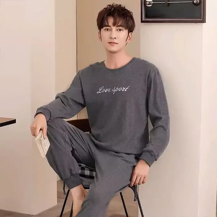 Pyjamas en coton hommes à manches longues adolescents grande taille vêtements de nuit Homewear col rond dessin animé