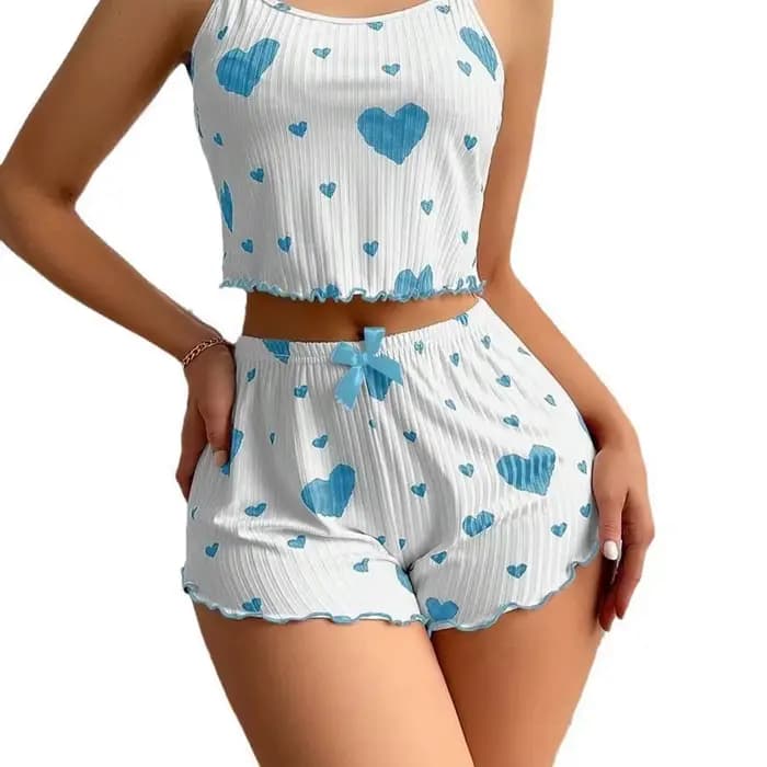Ensemble pyjama blanc pour femme avec imprimé cœur