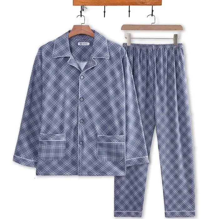 Pyjama pour hommes printemps automne et hiver imprimé à carreaux à manches longues décontracté vêtements de maison