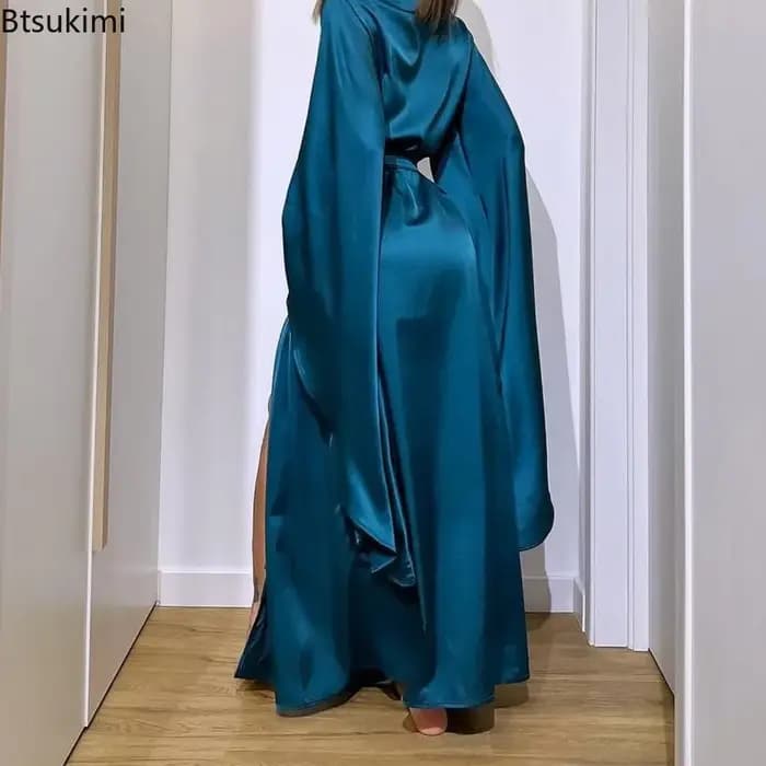 Robes longues Sexy pour femmes, manches évasées, couleur unie, vêtements de maison, col en v, à nouer, amples, chemises de nuit décontractées et confortables, vêtements de nuit pour femmes, 2026