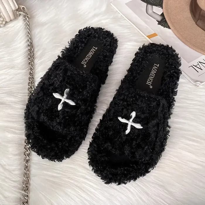 2025 pantoufles en laine bouclée femmes chaussures en fourrure d'agneau épaissir semelle plate-forme diapositives dames