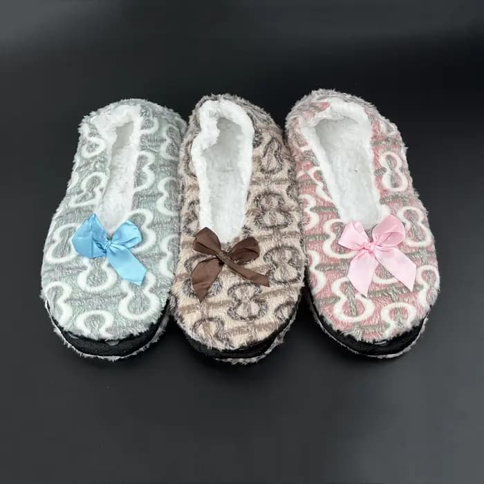 Chaussons d'intérieur moelleux pour femme avec nœud
