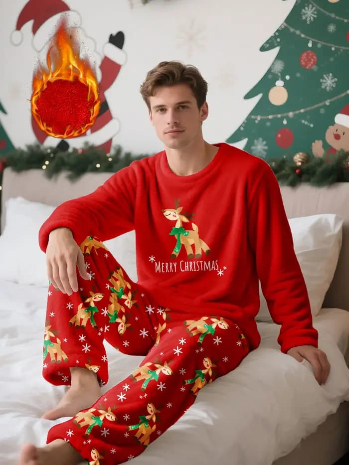 Ensemble pyjama en polaire pour homme sur le thème de Noël