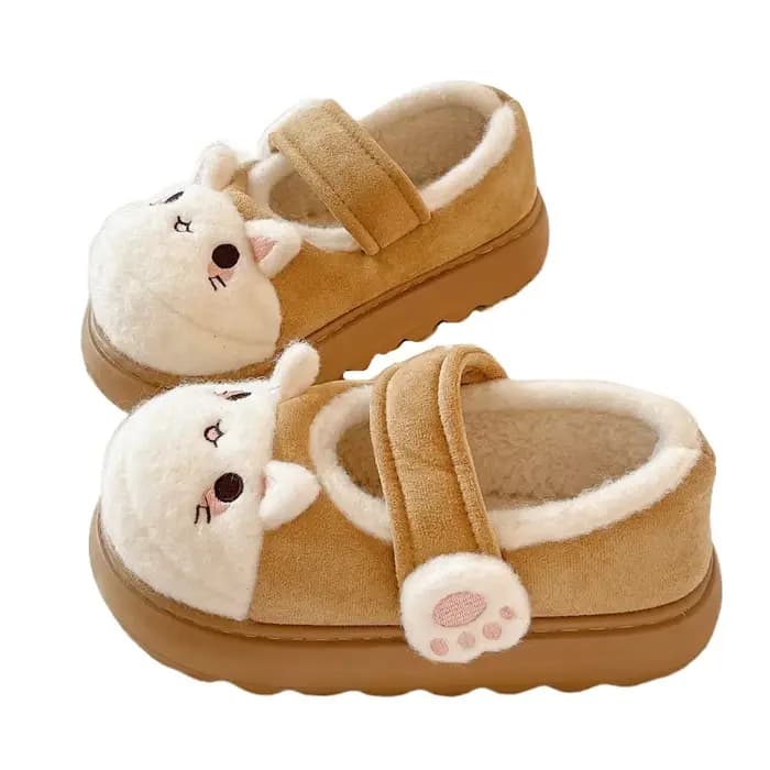 Chaussures patte de chat de dessin animé mignon, pantoufles antidérapantes Kawaii épaisses et chaudes, chaussures de sol en peluche à semelle épaisse Lolita pour filles