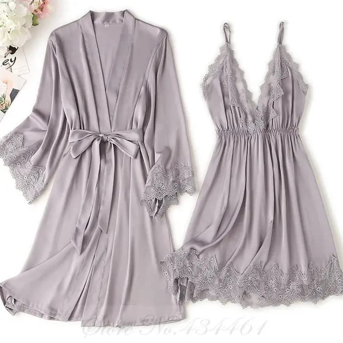 Ensemble de chemise de nuit kimono en dentelle bordeaux
