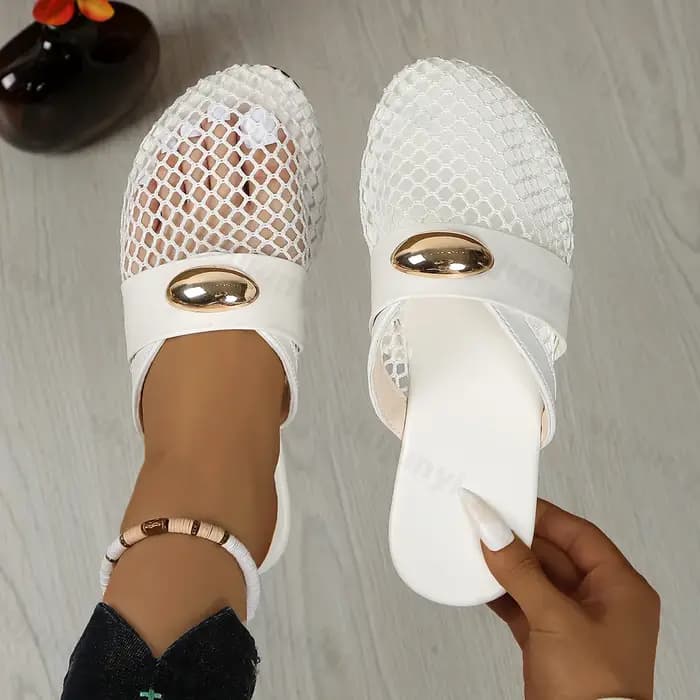 Demi-pantoufles plates décontractées au Design léopard pour femmes, sandales d'été en maille creuse,