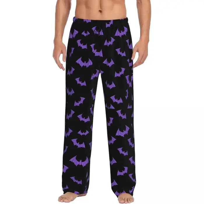 Pantalon de pyjama noir et violet pour hommes, vêtements de nuit avec poches