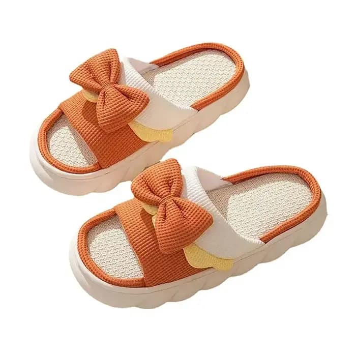 1 paire antidérapant nœud papillon femme lin pantoufles semelle épaisse orteil et trou nœud papillon