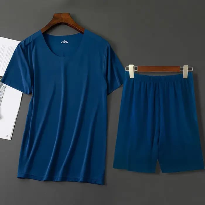 Hommes glace soie Pyjamas solide chemise et pantalon 2 pièces Pijamas ensemble de sommeil décontracté mâle maison