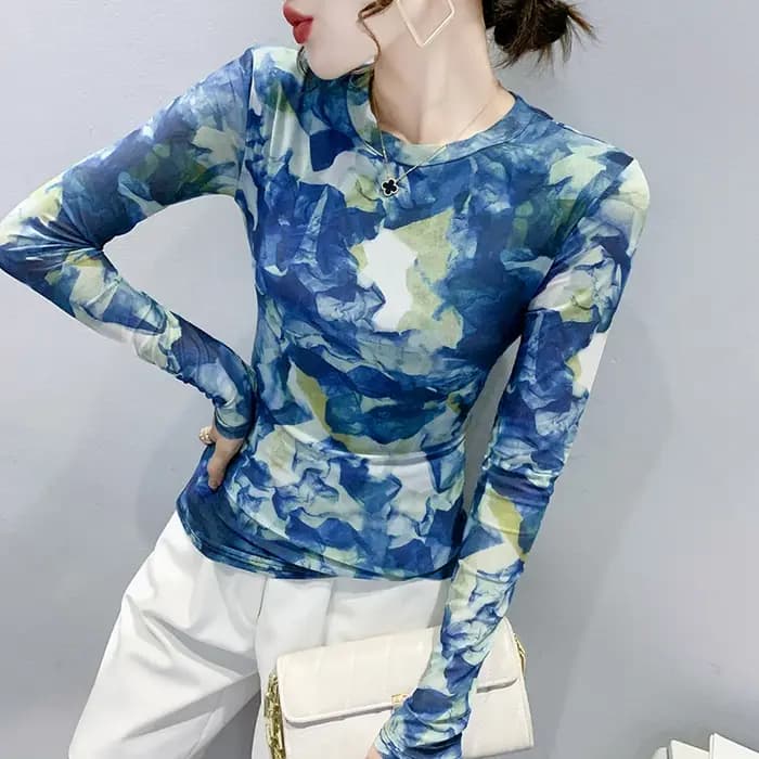 Taille S-3XL Automne Printemps Manches sulfO-cou T-shirt Bol Solide Extensible Imprimé Maille Économ