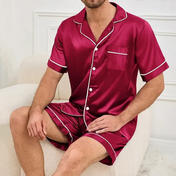 Ensemble pyjama deux pièces en satin pour hommes