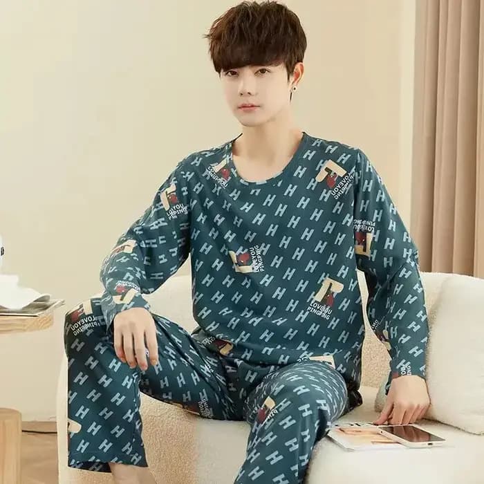 Ensemble pyjama pour hommes, manches longues, pantalon, vêtements de nuit, grande taille, respirant,