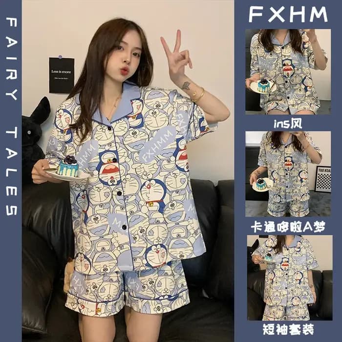 Nouvel ensemble pyjama Doraemon à motif original, manches courtes et short, mode estivale, confort e