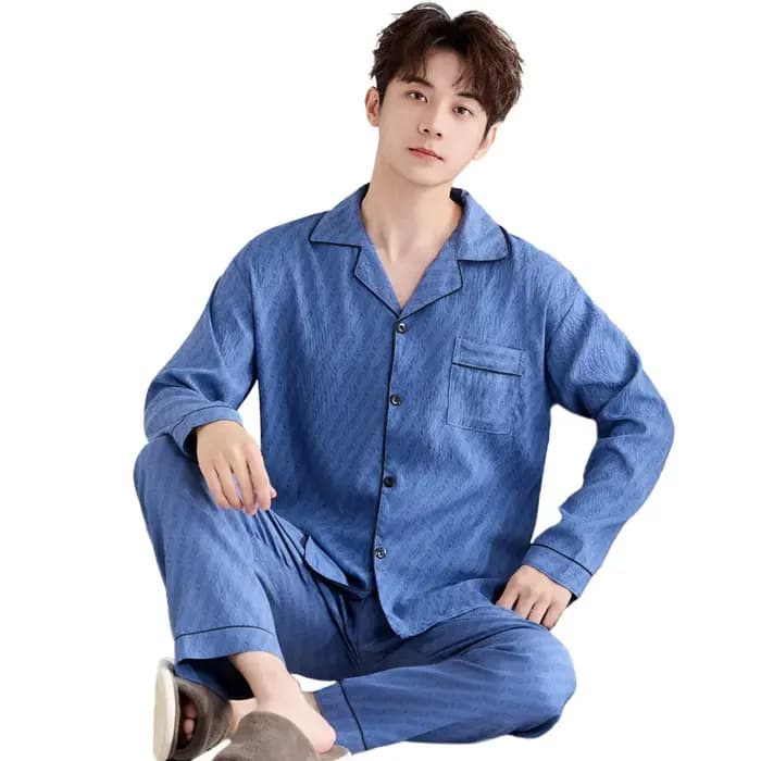 Pyjama pour homme, pantalon à manches longues, cardigan à col ample, pour vêtements de nuit décontractés, vêtements de maison, vêtements de nuit, 2 pièces/ensemble, printemps et automne