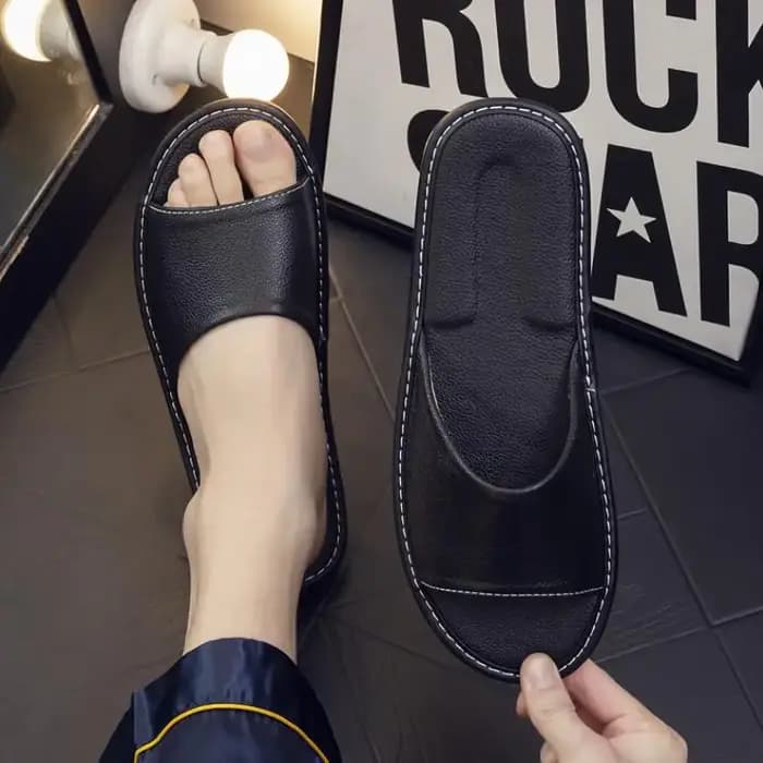 Pantoufles d'intérieur en cuir véritable pour hommes et femmes, sandales d'été à bout ouvert, chauss