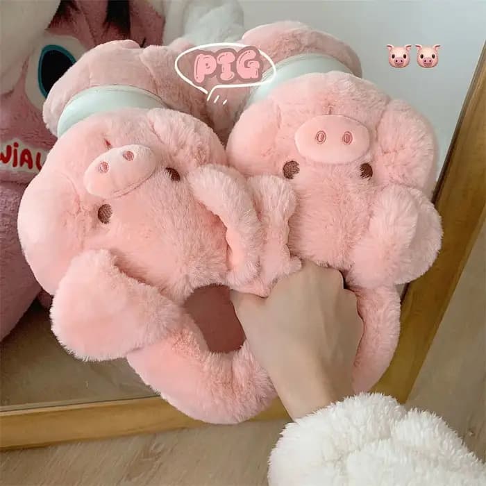 Feerldi – pantoufles de cochon moelleuses roses pour femmes